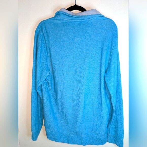 Izod Saltwater Relaxed Classic Turquoise 1/4 zip Men's Pullover 100% Cotton Sz M - Picture 2 of 5
